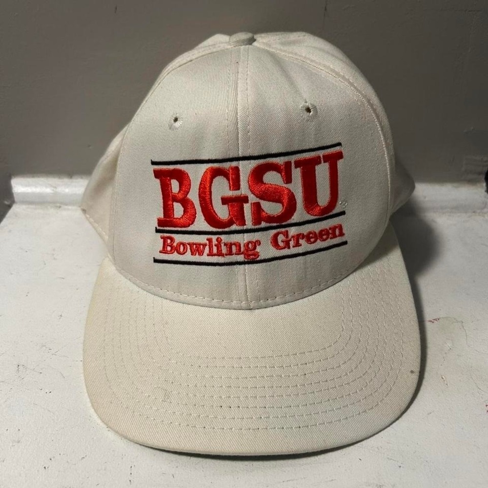 Vintage 90s Bowling Green state university split bar white twill fitted Hat